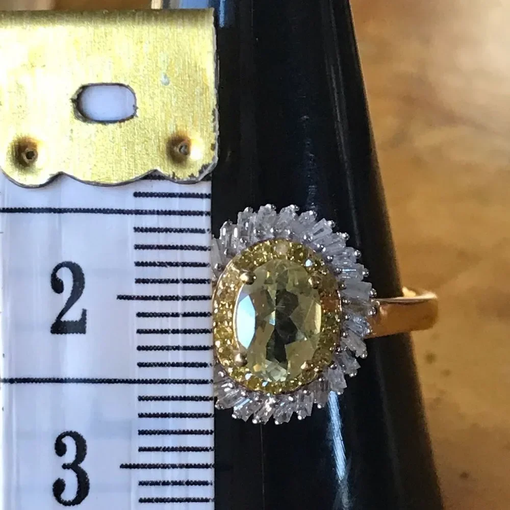 Natural Diamond Golden Apatite Sterling Silver Halo Ring Size 10